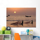 Fishermen Holding Nets In Sea At Sunset Wall Mural