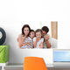 Happy family eating pizza Wall Mural