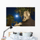 Sphinx And Date Palms With Full Moon Behind Wall Mural