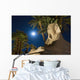 Sphinx And Date Palms With Full Moon Behind Wall Mural