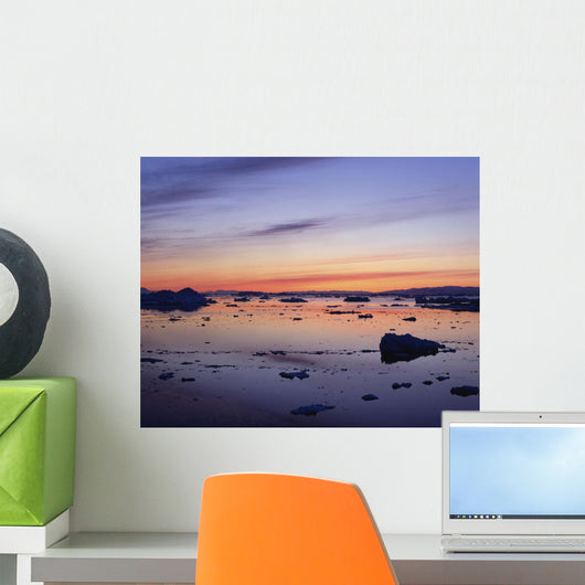 Landscapes, Sunset Over Icebergs Wall Mural