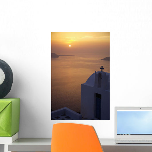 Whitewashed Chapel By Sea At Sunset Wall Mural
