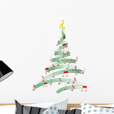 Musical Christmas Tree Wall Decal shown on a wall