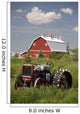 Old Red Tractor In A Field With A Red Barn In The Background Wall Mural