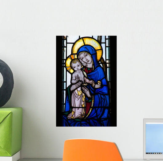 Stained Glass Window With Mother and Child Wall Mural
