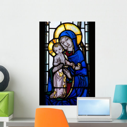 Stained Glass Window With Mother and Child Wall Mural