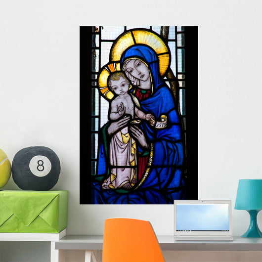 Stained Glass Window With Mother and Child Wall Mural