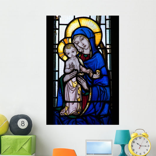Stained Glass Window With Mother and Child Wall Mural