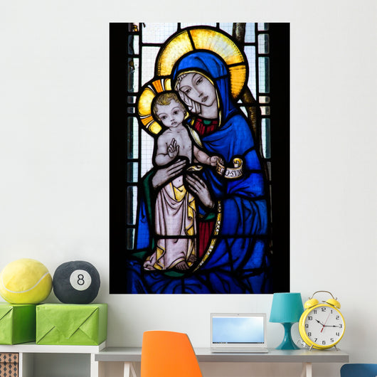 Stained Glass Window With Mother and Child Wall Mural