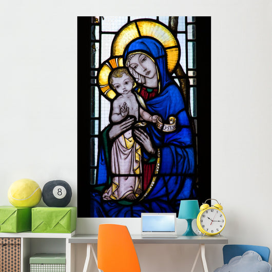 Stained Glass Window With Mother and Child Wall Mural