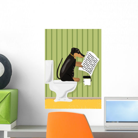 Dog reads news in restroom, vector illustration Wall Mural