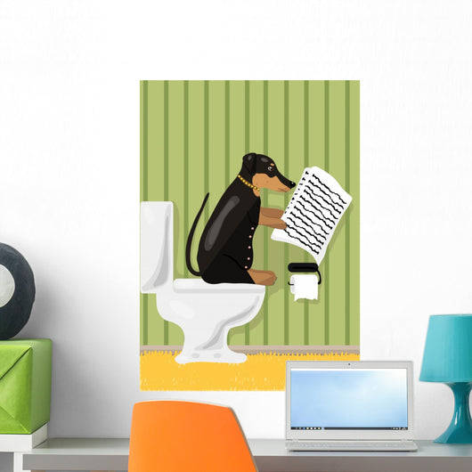 Dog reads news in restroom, vector illustration Wall Mural