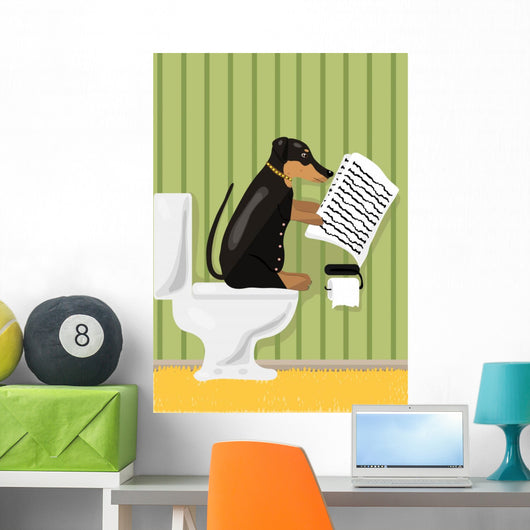Dog reads news in restroom, vector illustration Wall Mural