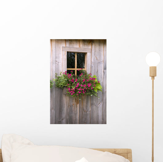 Wooden Shed With A Flower Box Under The Window Wall Mural