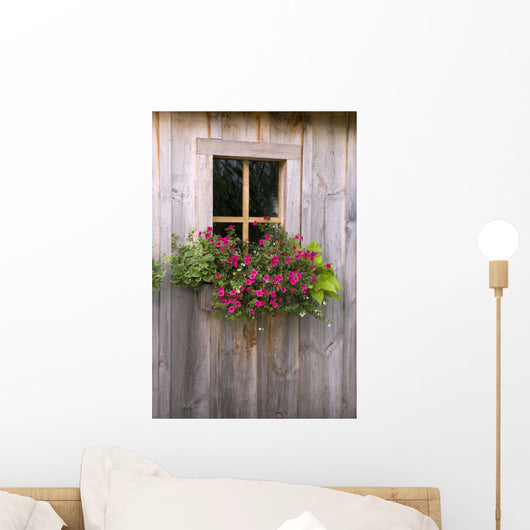 Wooden Shed With A Flower Box Under The Window Wall Mural