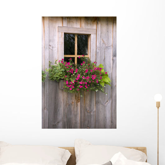 Wooden Shed With A Flower Box Under The Window Wall Mural