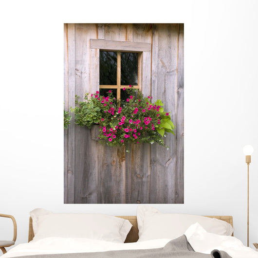 Wooden Shed With A Flower Box Under The Window Wall Mural