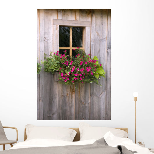 Wooden Shed With A Flower Box Under The Window Wall Mural