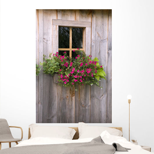 Wooden Shed With A Flower Box Under The Window Wall Mural