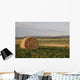 Hay Bales In A Field With Mountains In The Background At Sunrise Wall Mural