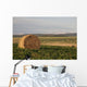 Hay Bales In A Field With Mountains In The Background At Sunrise Wall Mural
