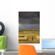 Hay Bales In A Field Under A Dark Cloudy Sky Wall Mural