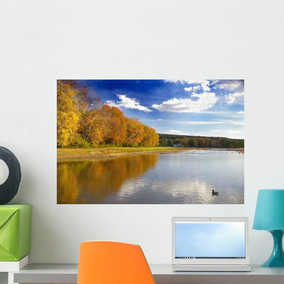 Autumn Deer Lake Wall Decal Design 3 shown on a wall