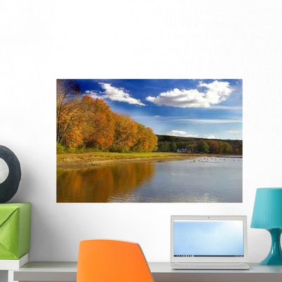 Autumn Deer Lake Wall Decal Design 1 shown on a wall