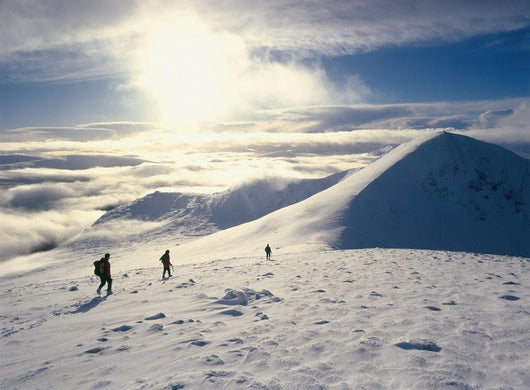 Hikers On A Mountaintop In The Snow Wall Mural