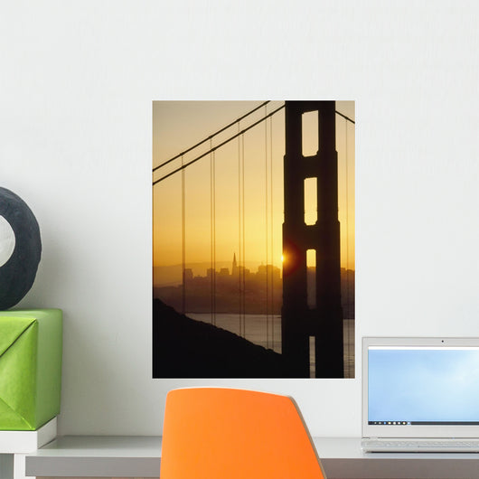 Sunrise Behind The Golden Gate Bridge With San Francisco Behind Wall Mural