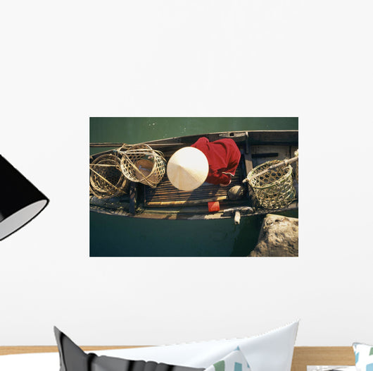 View From Above Of Vietnamese Woman In Conical Hat In A Boat Wall Mural