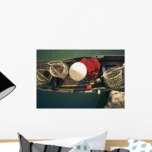 View From Above Of Vietnamese Woman In Conical Hat In A Boat Wall Mural