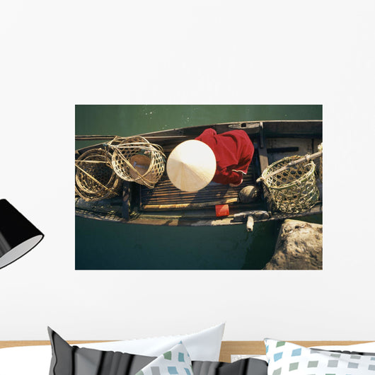 View From Above Of Vietnamese Woman In Conical Hat In A Boat Wall Mural