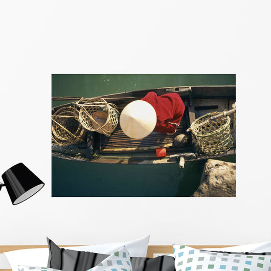 View From Above Of Vietnamese Woman In Conical Hat In A Boat Wall Mural