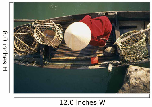 View From Above Of Vietnamese Woman In Conical Hat In A Boat Wall Mural