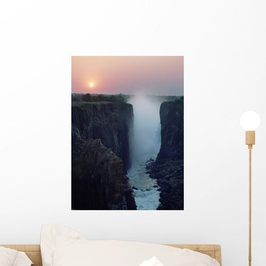 Looking Along Victoria Falls At Dusk From Zambia To Zimbabwe Wall Mural