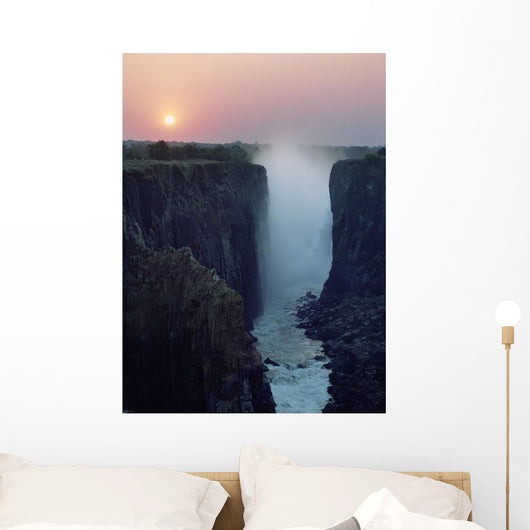 Looking Along Victoria Falls At Dusk From Zambia To Zimbabwe Wall Mural