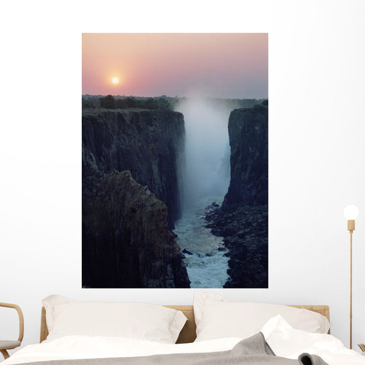 Looking Along Victoria Falls At Dusk From Zambia To Zimbabwe Wall Mural