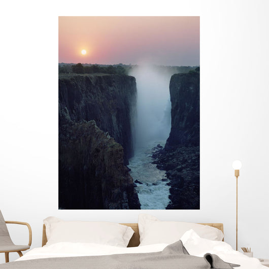 Looking Along Victoria Falls At Dusk From Zambia To Zimbabwe Wall Mural