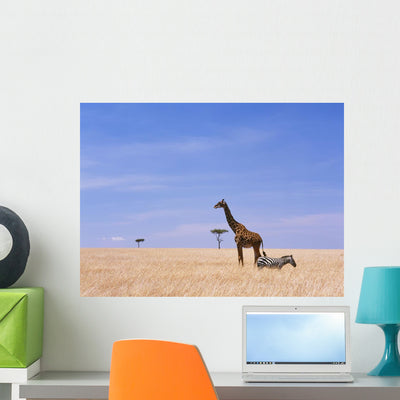 Giraffe Standing Wall Mural shown on a wall