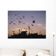 Sea Gulls Flying Over Fishing Boats At Dusk In The Harbor Wall Mural