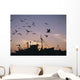 Sea Gulls Flying Over Fishing Boats At Dusk In The Harbor Wall Mural