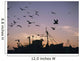 Sea Gulls Flying Over Fishing Boats At Dusk In The Harbor Wall Mural
