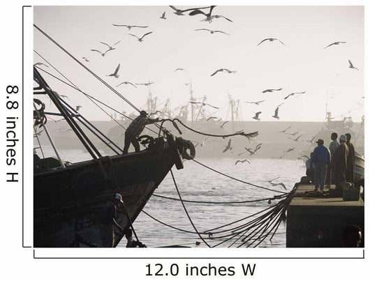 Man Throwing Rope To People On Dockside Of Harbor At Dusk Wall Mural