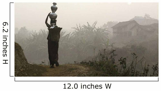 Bru Tribeswoman Carrying Water Pots On Her Head At Sunrise Wall Mural