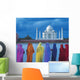 Women In Colorful Saris In Front Of The Taj Mahal Wall Mural