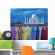 Women In Colorful Saris In Front Of The Taj Mahal Wall Mural