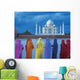 Women In Colorful Saris In Front Of The Taj Mahal Wall Mural