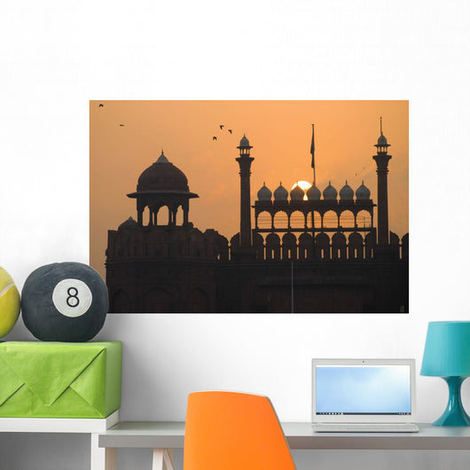 Silhouette Of The Lahori Gate Of The Red Fort With Sun Rising Behind Wall Mural