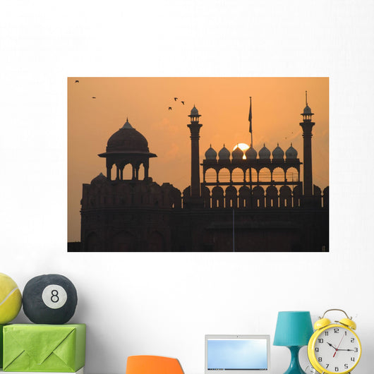 Silhouette Of The Lahori Gate Of The Red Fort With Sun Rising Behind Wall Mural